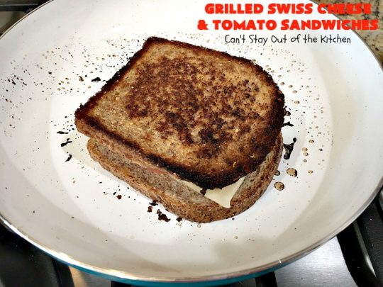 Grilled Swiss Cheese and Tomato Sandwiches | Can't Stay Out of the Kitchen | these fantastic #GrilledCheese #sandwiches are made with #SwissCheese & #tomatoes. They're always highly requested by others. Every bite is hearty, filling & totally satisfying. Great for #tailgating parties too. #GrilledCheeseSandwiches #GrilledSwissCheeseAndTomatoSandwiches
