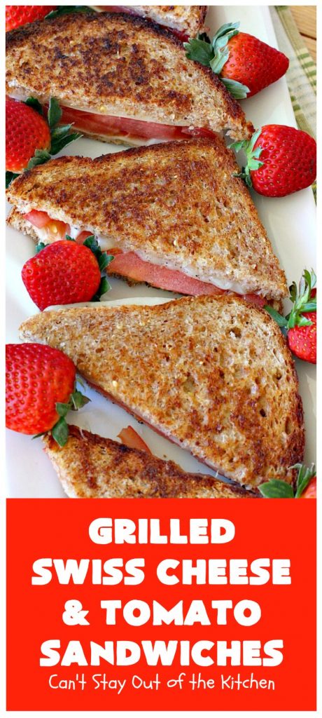 Grilled Swiss Cheese and Tomato Sandwiches | Can't Stay Out of the Kitchen | these fantastic #GrilledCheese #sandwiches are made with #SwissCheese & #tomatoes. They're always highly requested by others. Every bite is hearty, filling & totally satisfying. Great for #tailgating parties too. #GrilledCheeseSandwiches #GrilledSwissCheeseAndTomatoSandwiches