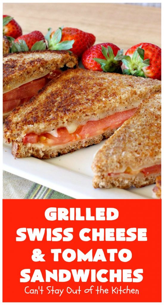 Grilled Swiss Cheese and Tomato Sandwiches | Can't Stay Out of the Kitchen | these fantastic #GrilledCheese #sandwiches are made with #SwissCheese & #tomatoes. They're always highly requested by others. Every bite is hearty, filling & totally satisfying. Great for #tailgating parties too. #GrilledCheeseSandwiches #GrilledSwissCheeseAndTomatoSandwiches