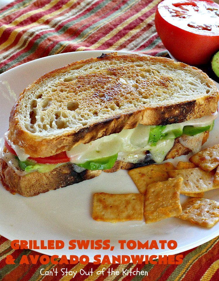 Grilled Swiss, Tomato and Avocado Sandwiches | Can't Stay Out of the Kitchen | these fantastic #sandwiches are always a huge hit when we make them. These are particularly good for a quick weekend lunch or meal when you've been busy with sporting events. Also great for #tailgating parties. #SwissCheese #tomatoes #avocados #MeatlessMonday #GrilledCheeseSandwiches #GrilledSwissTomatoAndAvocadoSandwiches