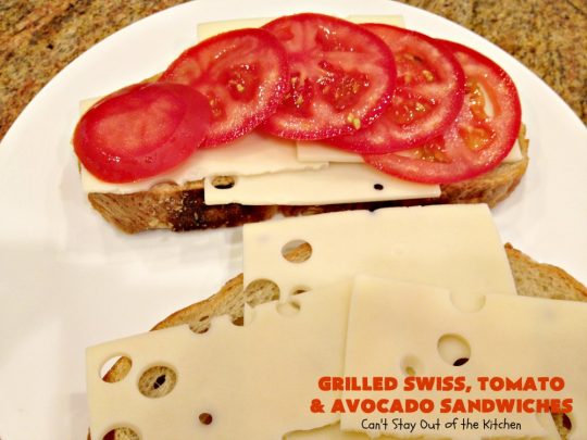 Grilled Swiss, Tomato and Avocado Sandwiches | Can't Stay Out of the Kitchen | these fantastic #sandwiches are always a huge hit when we make them. These are particularly good for a quick weekend lunch or meal when you've been busy with sporting events. Also great for #tailgating parties. #SwissCheese #tomatoes #avocados #MeatlessMonday #GrilledCheeseSandwiches #GrilledSwissTomatoAndAvocadoSandwiches