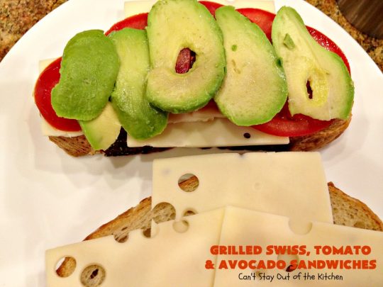 Grilled Swiss, Tomato and Avocado Sandwiches | Can't Stay Out of the Kitchen | these fantastic #sandwiches are always a huge hit when we make them. These are particularly good for a quick weekend lunch or meal when you've been busy with sporting events. Also great for #tailgating parties. #SwissCheese #tomatoes #avocados #MeatlessMonday #GrilledCheeseSandwiches #GrilledSwissTomatoAndAvocadoSandwiches