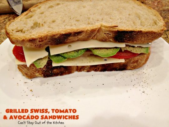 Grilled Swiss, Tomato and Avocado Sandwiches | Can't Stay Out of the Kitchen | these fantastic #sandwiches are always a huge hit when we make them. These are particularly good for a quick weekend lunch or meal when you've been busy with sporting events. Also great for #tailgating parties. #SwissCheese #tomatoes #avocados #MeatlessMonday #GrilledCheeseSandwiches #GrilledSwissTomatoAndAvocadoSandwiches