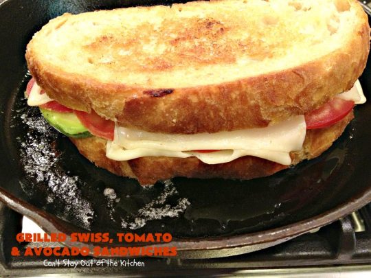 Grilled Swiss, Tomato and Avocado Sandwiches | Can't Stay Out of the Kitchen | these fantastic #sandwiches are always a huge hit when we make them. These are particularly good for a quick weekend lunch or meal when you've been busy with sporting events. Also great for #tailgating parties. #SwissCheese #tomatoes #avocados #MeatlessMonday #GrilledCheeseSandwiches #GrilledSwissTomatoAndAvocadoSandwiches