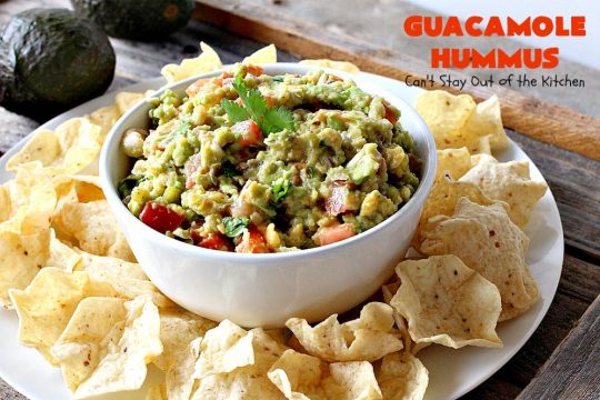 Guacamole Hummus | Can't Stay Out of the Kitchen | this fabulous #appetizer combines the best #guacamole with the best #hummus. It's terrific for #tailgating parties or any potluck. #avocados #chickpeas #vegan #glutenfree