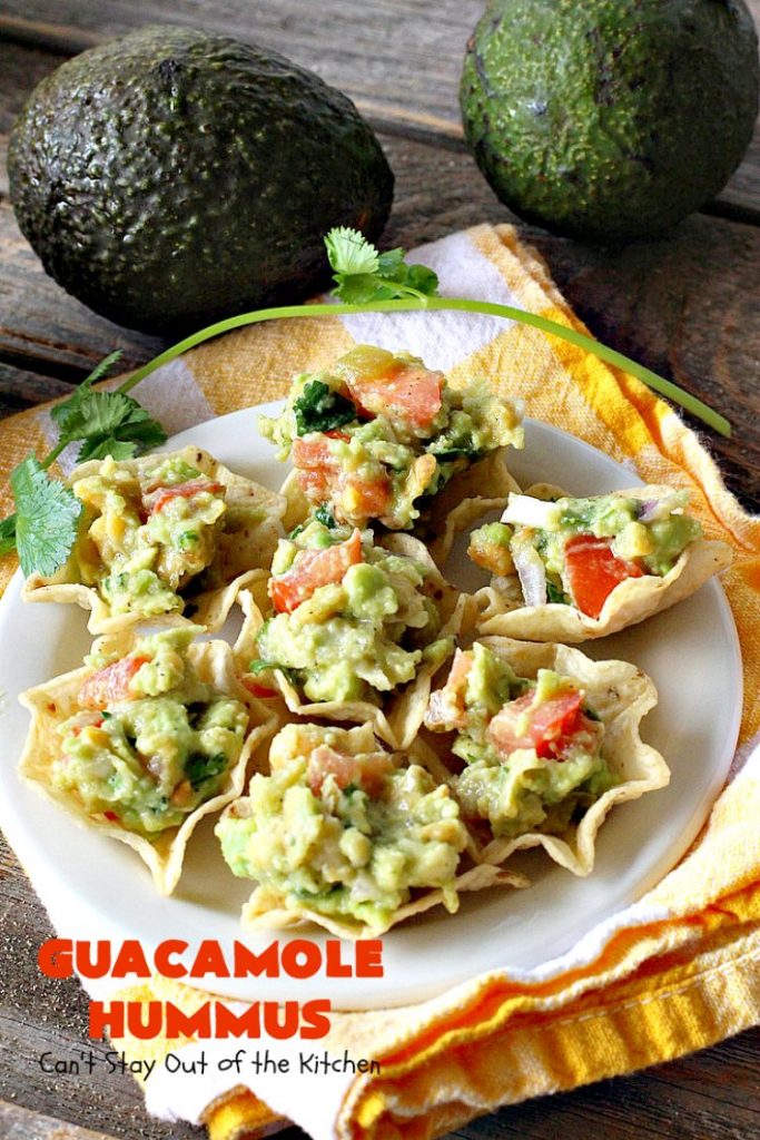 Guacamole Hummus | Can't Stay Out of the Kitchen | this fabulous #appetizer combines the best #guacamole with the best #hummus. It's terrific for #tailgating parties or any potluck. #avocados #chickpeas #vegan #glutenfree