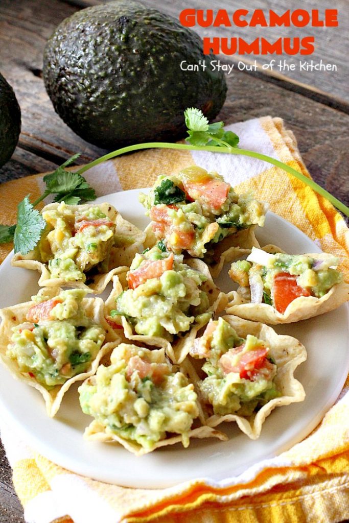 Guacamole Hummus | Can't Stay Out of the Kitchen | this fabulous #appetizer combines the best #guacamole with the best #hummus. It's terrific for #tailgating parties or any potluck. #avocados #chickpeas #vegan #glutenfree