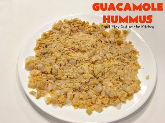 Guacamole Hummus | Can't Stay Out of the Kitchen | this fabulous #appetizer combines the best #guacamole with the best #hummus. It's terrific for #tailgating parties or any potluck. #avocados #chickpeas #vegan #glutenfree