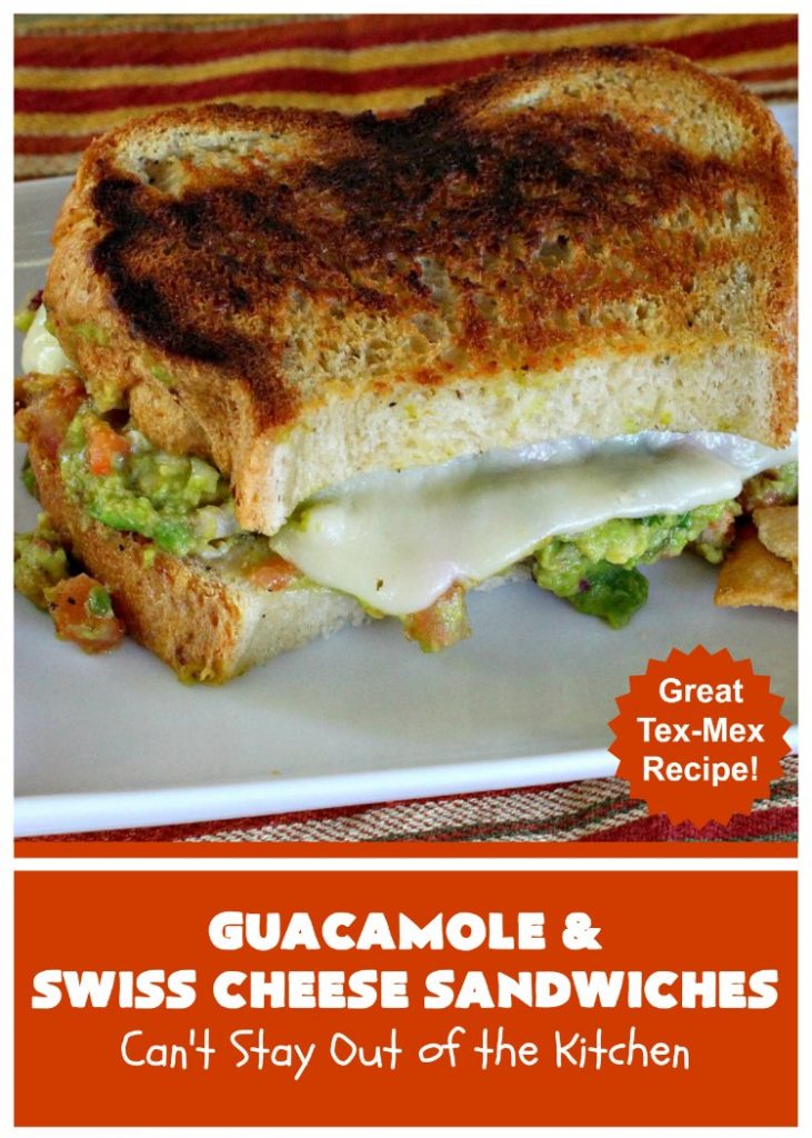 Guacamole and Swiss Cheese Sandwiches | Can't Stay Out of the Kitchen | the best of both worlds! #Guacamole plus #GrilledCheese! These #sandwiches are fantastic. Terrific for #tailgating parties or any time you want a quick lunch or supper. #avocados #SwissCheese #GuacamoleAndSwissCheeseSandwiches