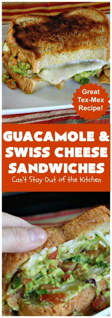 Guacamole and Swiss Cheese Sandwiches | Can't Stay Out of the Kitchen | the best of both worlds! #Guacamole plus #GrilledCheese! These #sandwiches are fantastic. Terrific for #tailgating parties or any time you want a quick lunch or supper. #avocados #SwissCheese #GuacamoleAndSwissCheeseSandwiches