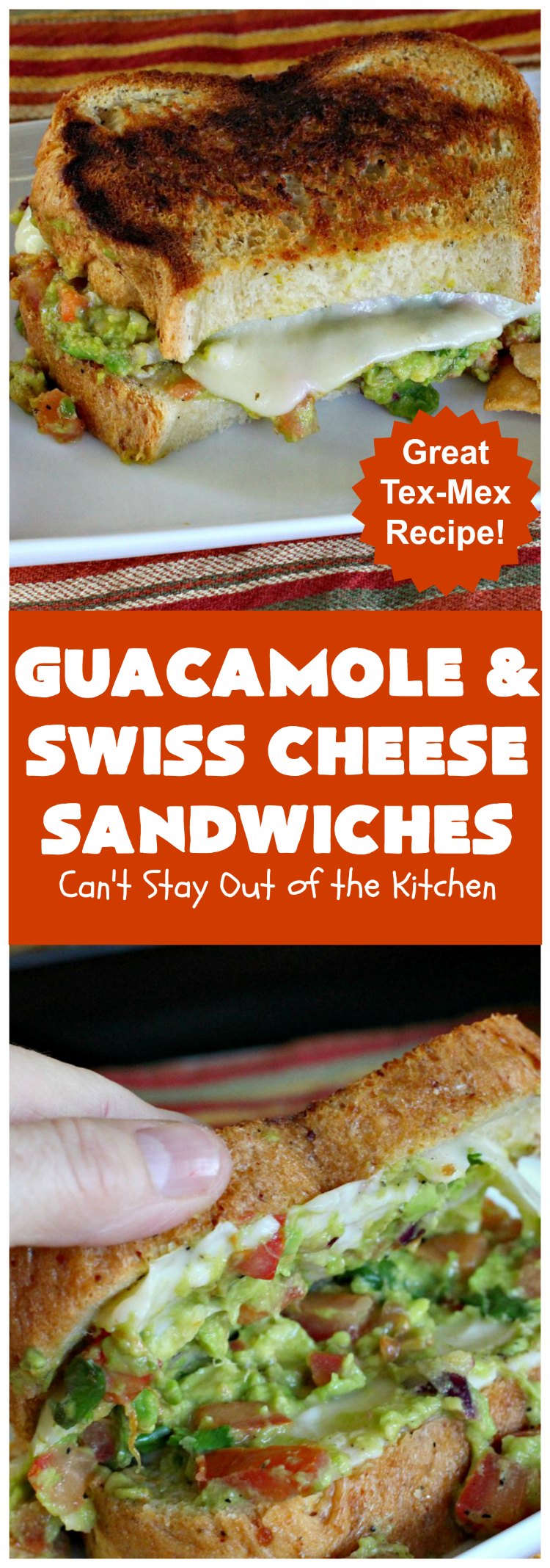 Guacamole and Swiss Cheese Sandwiches | Can't Stay Out of the Kitchen | the best of both worlds! #Guacamole plus #GrilledCheese! These #sandwiches are fantastic. Terrific for #tailgating parties or any time you want a quick lunch or supper. #avocados #SwissCheese #GuacamoleAndSwissCheeseSandwiches