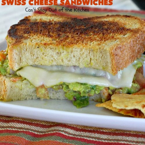 Guacamole and Swiss Cheese Sandwiches | Can't Stay Out of the Kitchen | the best of both worlds! #Guacamole plus #GrilledCheese! These #sandwiches are fantastic. Terrific for #tailgating parties or any time you want a quick lunch or supper. #avocados #SwissCheese #GuacamoleAndSwissCheeseSandwiches