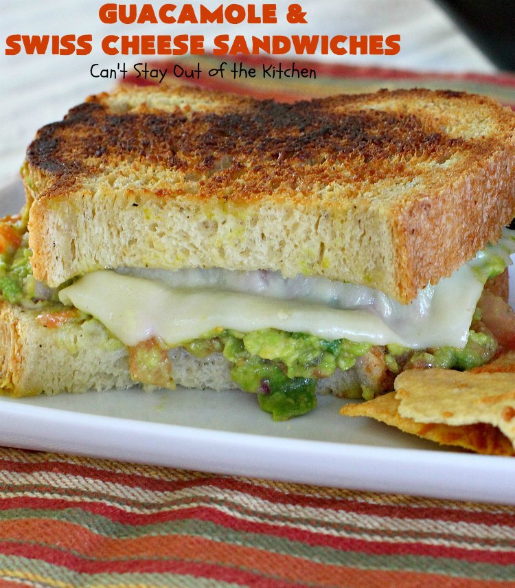 Guacamole and Swiss Cheese Sandwiches | Can't Stay Out of the Kitchen | the best of both worlds! #Guacamole plus #GrilledCheese! These #sandwiches are fantastic. Terrific for #tailgating parties or any time you want a quick lunch or supper. #avocados #SwissCheese #GuacamoleAndSwissCheeseSandwiches