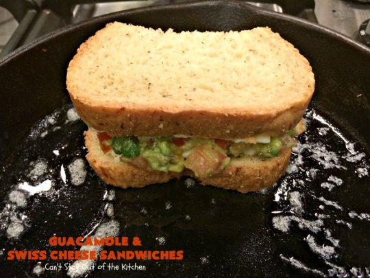 Guacamole and Swiss Cheese Sandwiches | Can't Stay Out of the Kitchen | the best of both worlds! #Guacamole plus #GrilledCheese! These #sandwiches are fantastic. Terrific for #tailgating parties or any time you want a quick lunch or supper. #avocados #SwissCheese #GuacamoleAndSwissCheeseSandwiches