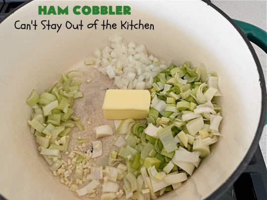 Ham Cobbler | Can't Stay Out of the Kitchen | this delicious #casserole includes #ham & #vegetables in a thick sauce & it's topped with #CheddarBayBiscuits. It's a real comfort food experience that your family is sure to enjoy. Great for #potlucks & an excellent way to use up leftover #holiday ham. #HamCobbler