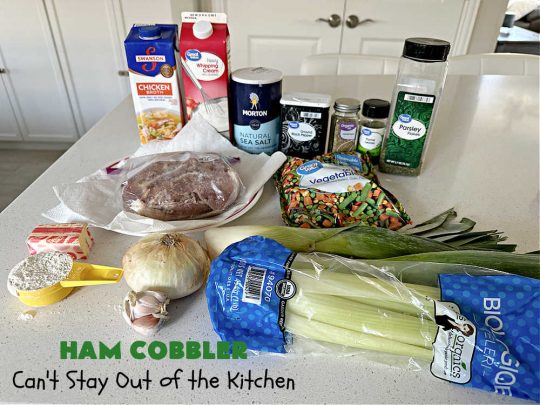 Ham Cobbler | Can't Stay Out of the Kitchen | this delicious #casserole includes #ham & #vegetables in a thick sauce & it's topped with #CheddarBayBiscuits. It's a real comfort food experience that your family is sure to enjoy. Great for #potlucks & an excellent way to use up leftover #holiday ham. #HamCobbler