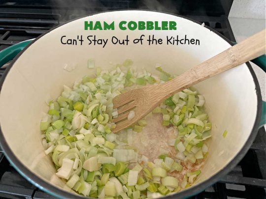Ham Cobbler | Can't Stay Out of the Kitchen | this delicious #casserole includes #ham & #vegetables in a thick sauce & it's topped with #CheddarBayBiscuits. It's a real comfort food experience that your family is sure to enjoy. Great for #potlucks & an excellent way to use up leftover #holiday ham. #HamCobbler