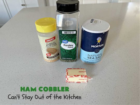 Ham Cobbler | Can't Stay Out of the Kitchen | this delicious #casserole includes #ham & #vegetables in a thick sauce & it's topped with #CheddarBayBiscuits. It's a real comfort food experience that your family is sure to enjoy. Great for #potlucks & an excellent way to use up leftover #holiday ham. #HamCobbler