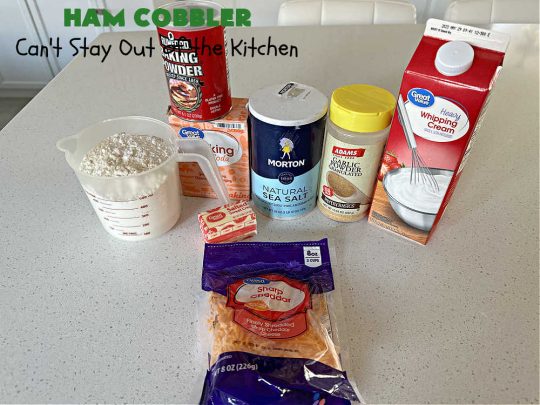 Ham Cobbler | Can't Stay Out of the Kitchen | this delicious #casserole includes #ham & #vegetables in a thick sauce & it's topped with #CheddarBayBiscuits. It's a real comfort food experience that your family is sure to enjoy. Great for #potlucks & an excellent way to use up leftover #holiday ham. #HamCobbler