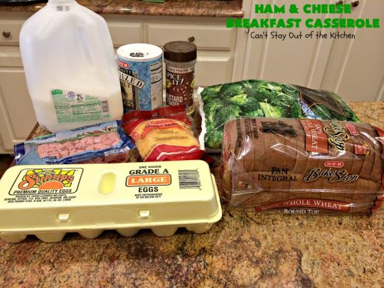 Ham and Cheese Breakfast Casserole | Can't Stay Out of the Kitchen | this wonderful, savory #BreakfastCasserole is perfect for a #holiday #breakfast like #Christmas or #NewYearsDay. It has bread on the top and bottom & it's filled with #ham, #cheese, #eggs & #broccoli. It's so easy since you make it up the night before you need it. #pork #HolidayBreakfast #ChristmasBreakfast