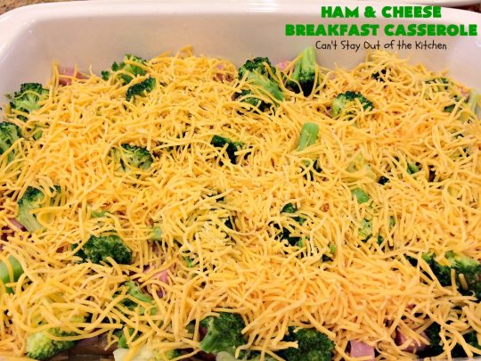 Ham and Cheese Breakfast Casserole | Can't Stay Out of the Kitchen | this wonderful, savory #BreakfastCasserole is perfect for a #holiday #breakfast like #Christmas or #NewYearsDay. It has bread on the top and bottom & it's filled with #ham, #cheese, #eggs & #broccoli. It's so easy since you make it up the night before you need it. #pork #HolidayBreakfast #ChristmasBreakfast