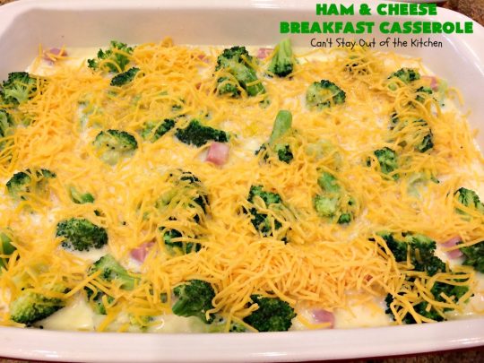 Ham and Cheese Breakfast Casserole | Can't Stay Out of the Kitchen | this wonderful, savory #BreakfastCasserole is perfect for a #holiday #breakfast like #Christmas or #NewYearsDay. It has bread on the top and bottom & it's filled with #ham, #cheese, #eggs & #broccoli. It's so easy since you make it up the night before you need it. #pork #HolidayBreakfast #ChristmasBreakfast