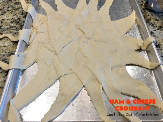 Ham and Cheese Croissant | Can't Stay Out of the Kitchen | this fabulous #breakfast #croissant is perfect for #holidays or company. It's filled with #ham, #Swisscheese, #spinach & #tomatoes. It's so mouthwatering you won't be able to stop eating!