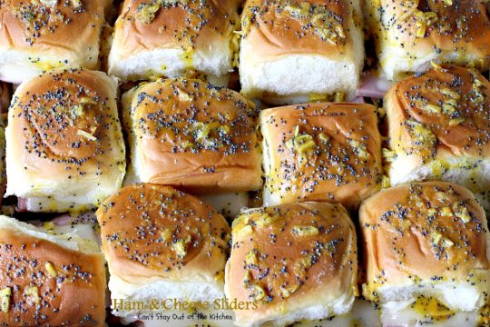 Ham & Cheese Sliders | Can't Stay Out of the Kitchen | these fantastic #sliders are so easy to make and so delicious to eat. They use #KingsHawaiianRolls. Great for #Tailgating and #SuperBowl parties. #Ham #Swisscheese