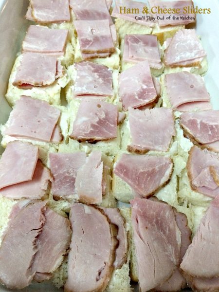Ham & Cheese Sliders | Can't Stay Out of the Kitchen | these fantastic #sliders are so easy to make and so delicious to eat. They use #KingsHawaiianRolls. Great for #Tailgating and #SuperBowl parties. #Ham #Swisscheese