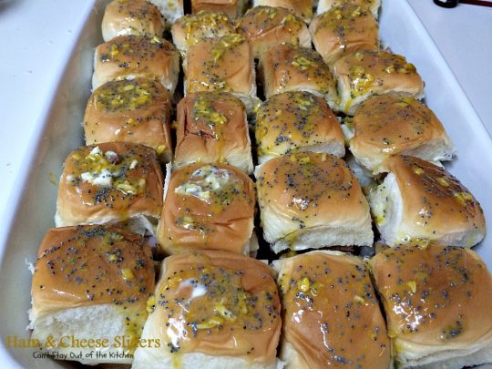 Ham & Cheese Sliders | Can't Stay Out of the Kitchen | these fantastic #sliders are so easy to make and so delicious to eat. They use #KingsHawaiianRolls. Great for #Tailgating and #SuperBowl parties. #Ham #Swisscheese