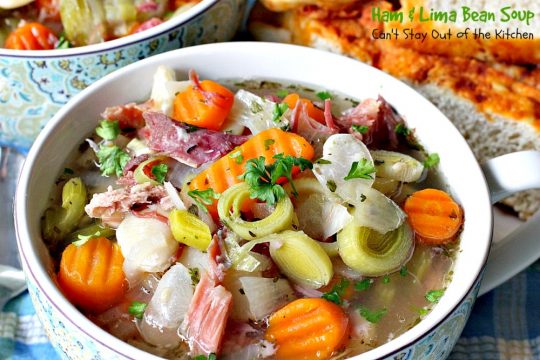 Ham & Lima Bean Soup | Can't Stay Out of the Kitchen | this is the BEST #ham and bean #soup recipe ever! The seasonings and #veggie combination is spectacular. Healthy, #cleaneating #glutenfree #crockpot