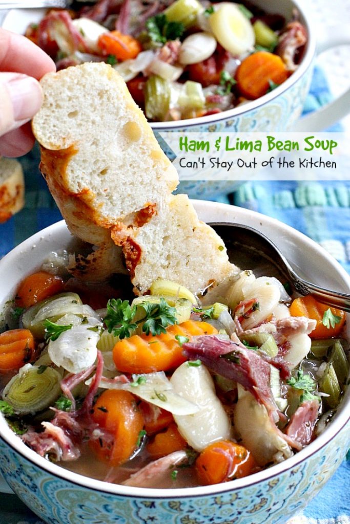 Ham & Lima Bean Soup | Can't Stay Out of the Kitchen | this is the BEST #ham and bean #soup recipe ever! The seasonings and #veggie combination is spectacular. Healthy, #cleaneating #glutenfree #crockpot