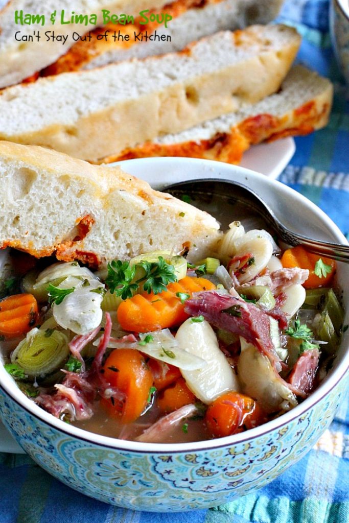 Ham & Lima Bean Soup | Can't Stay Out of the Kitchen | this is the BEST #ham and bean #soup recipe ever! The seasonings and #veggie combination is spectacular. Healthy, #cleaneating #glutenfree #crockpot