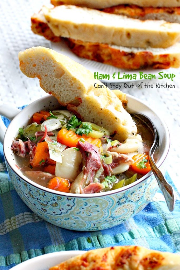 Ham & Lima Bean Soup | Can't Stay Out of the Kitchen | this is the BEST #ham and bean #soup recipe ever! The seasonings and #veggie combination is spectacular. Healthy, #cleaneating #glutenfree #crockpot