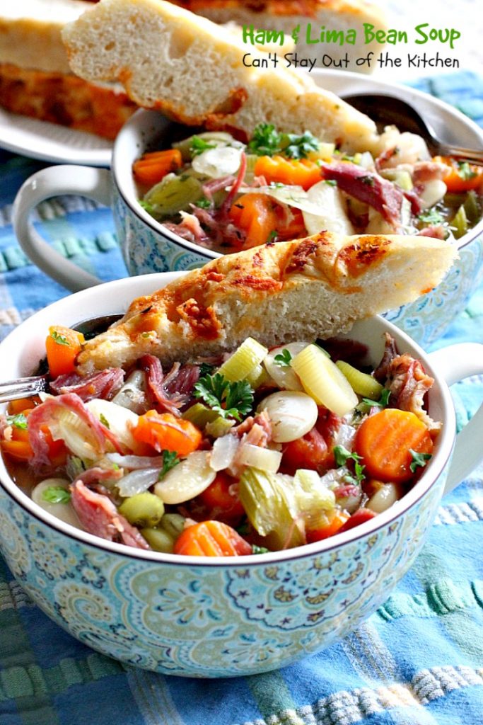 Ham & Lima Bean Soup | Can't Stay Out of the Kitchen | this is the BEST #ham and bean #soup recipe ever! The seasonings and #veggie combination is spectacular. Healthy, #cleaneating #glutenfree #crockpot