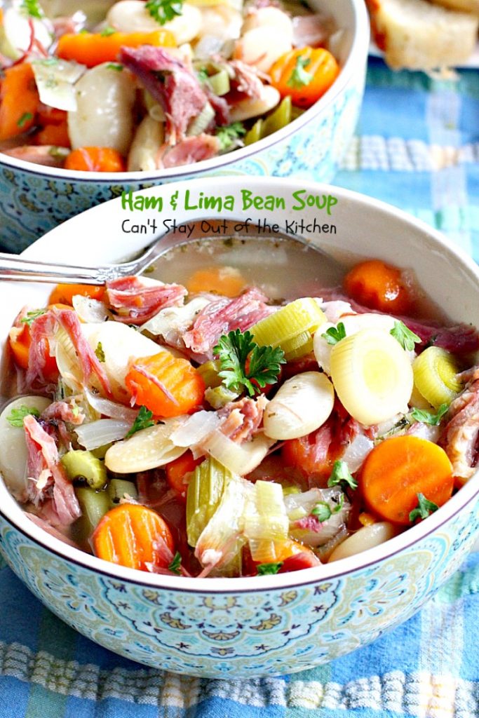 Ham & Lima Bean Soup | Can't Stay Out of the Kitchen | this is the BEST #ham and bean #soup recipe ever! The seasonings and #veggie combination is spectacular. Healthy, #cleaneating #glutenfree #crockpot