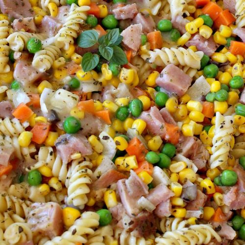 Ham and Noodle Casserole | Can't Stay Out of the Kitchen | this hearty & satisfying #casserole is a terrific way to use up leftover #holiday #ham from #Thanksgiving or #Christmas. It's a kid-friendly meal that will soon become a family favorite. #noodles #pasta #peas #corn #carrots #HamAndNoodleCasserole