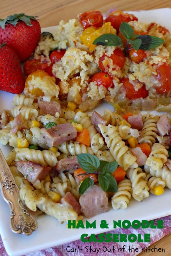 Ham and Noodle Casserole | Can't Stay Out of the Kitchen | this hearty & satisfying #casserole is a terrific way to use up leftover #holiday #ham from #Thanksgiving or #Christmas. It's a kid-friendly meal that will soon become a family favorite. #noodles #pasta #peas #corn #carrots #HamAndNoodleCasserole