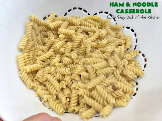 Ham and Noodle Casserole | Can't Stay Out of the Kitchen | this hearty & satisfying #casserole is a terrific way to use up leftover #holiday #ham from #Thanksgiving or #Christmas. It's a kid-friendly meal that will soon become a family favorite. #noodles #pasta #peas #corn #carrots #HamAndNoodleCasserole