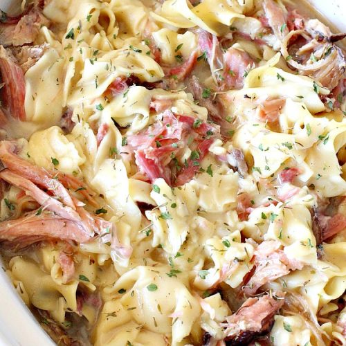 Ham and Noodles | Can't Stay Out of the Kitchen | this mouthwatering #recipe is a terrific way to use up leftover #holiday #ham. It's made in the #SlowCooker & so easy. Savory, sumptuous stick-to-the-ribs meal. #noodles #pasta #HamAndNoodles
