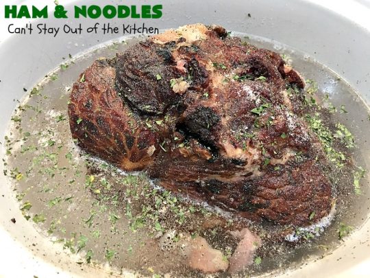 Ham and Noodles | Can't Stay Out of the Kitchen | this mouthwatering #recipe is a terrific way to use up leftover #holiday #ham. It's made in the #SlowCooker & so easy. Savory, sumptuous stick-to-the-ribs meal. #noodles #pasta #HamAndNoodles