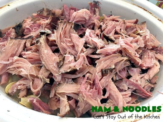Ham and Noodles | Can't Stay Out of the Kitchen | this mouthwatering #recipe is a terrific way to use up leftover #holiday #ham. It's made in the #SlowCooker & so easy. Savory, sumptuous stick-to-the-ribs meal. #noodles #pasta #HamAndNoodles