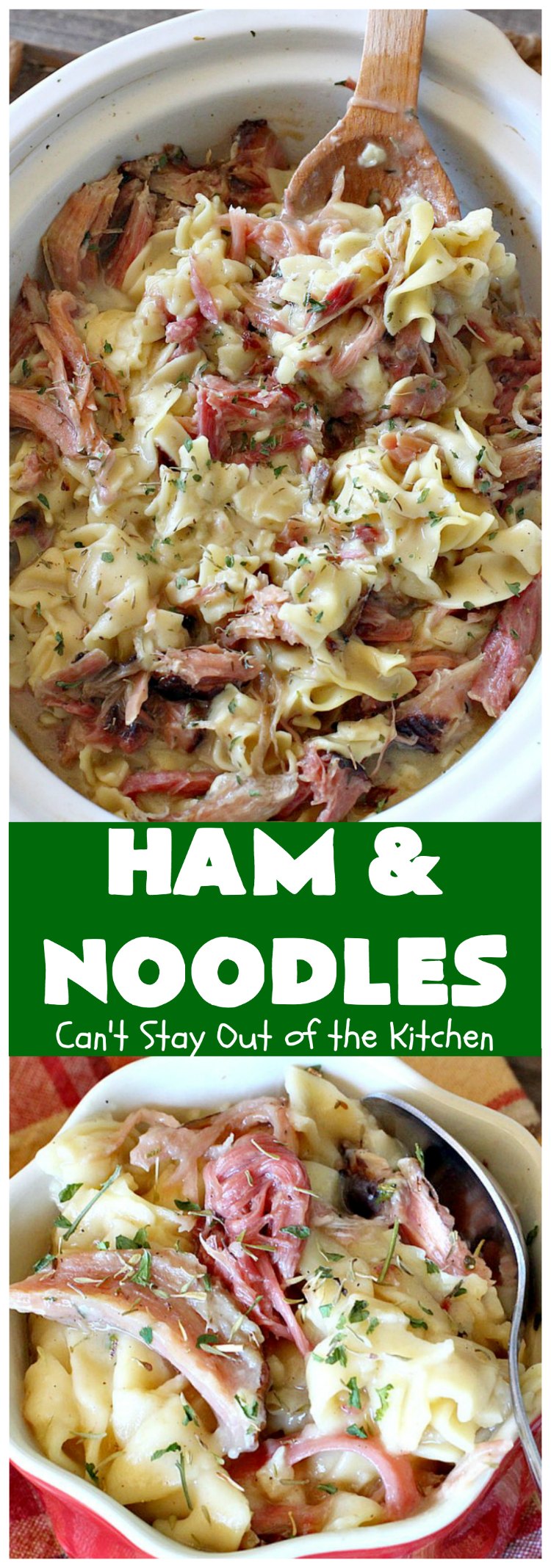 Ham and Noodles | Can't Stay Out of the Kitchen | this mouthwatering #recipe is a terrific way to use up leftover #holiday #ham. It's made in the #SlowCooker & so easy. Savory, sumptuous stick-to-the-ribs meal. #noodles #pasta #HamAndNoodles
