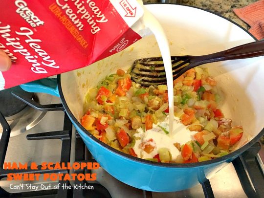 Ham and Scalloped Sweet Potatoes | Can't Stay Out of the Kitchen | this fantastic #casserole is the perfect way to use up leftover #ham from the #holidays. Savory and sumptuous, this #pork entree is comfort food at its best! #glutenfree #sweetpotatoes