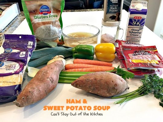 Ham and Sweet Potato Soup | Can't Stay Out of the Kitchen | this #soup is absolutely amazing. It's a delicious #cheese soup featuring #ham & #sweetpotatoes. So perfect for cold, winter nights. #glutenfree