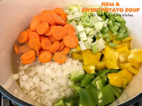 Ham and Sweet Potato Soup | Can't Stay Out of the Kitchen | this #soup is absolutely amazing. It's a delicious #cheese soup featuring #ham & #sweetpotatoes. So perfect for cold, winter nights. #glutenfree