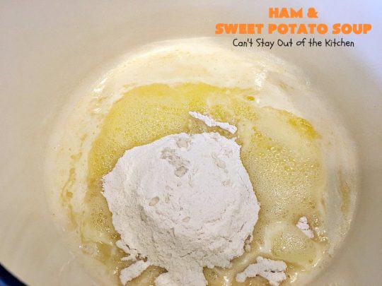 Ham and Sweet Potato Soup | Can't Stay Out of the Kitchen | this #soup is absolutely amazing. It's a delicious #cheese soup featuring #ham & #sweetpotatoes. So perfect for cold, winter nights. #glutenfree