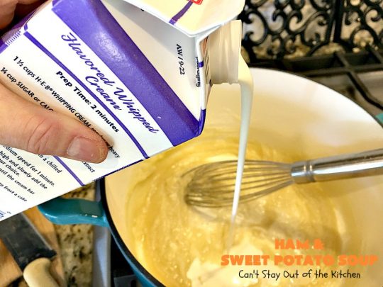 Ham and Sweet Potato Soup | Can't Stay Out of the Kitchen | this #soup is absolutely amazing. It's a delicious #cheese soup featuring #ham & #sweetpotatoes. So perfect for cold, winter nights. #glutenfree