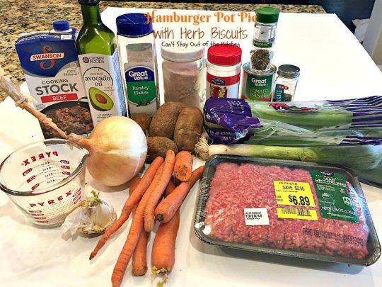Hamburger Pot Pie with Herb Biscuits | Can't Stay Out of the Kitchen | this heavenly #potpie is amazing. Great comfort food any time of the year. #beef #biscuits #potatoes #carrots