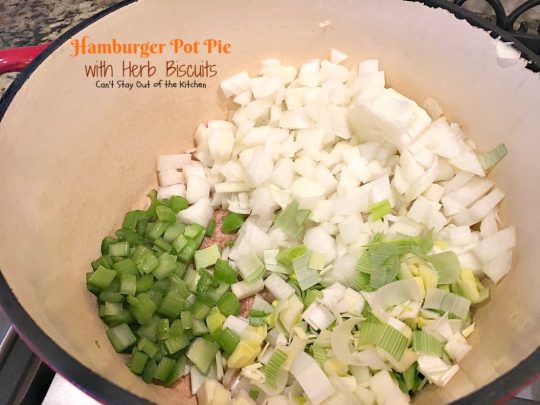 Hamburger Pot Pie with Herb Biscuits | Can't Stay Out of the Kitchen | this heavenly #potpie is amazing. Great comfort food any time of the year. #beef #biscuits #potatoes #carrots
